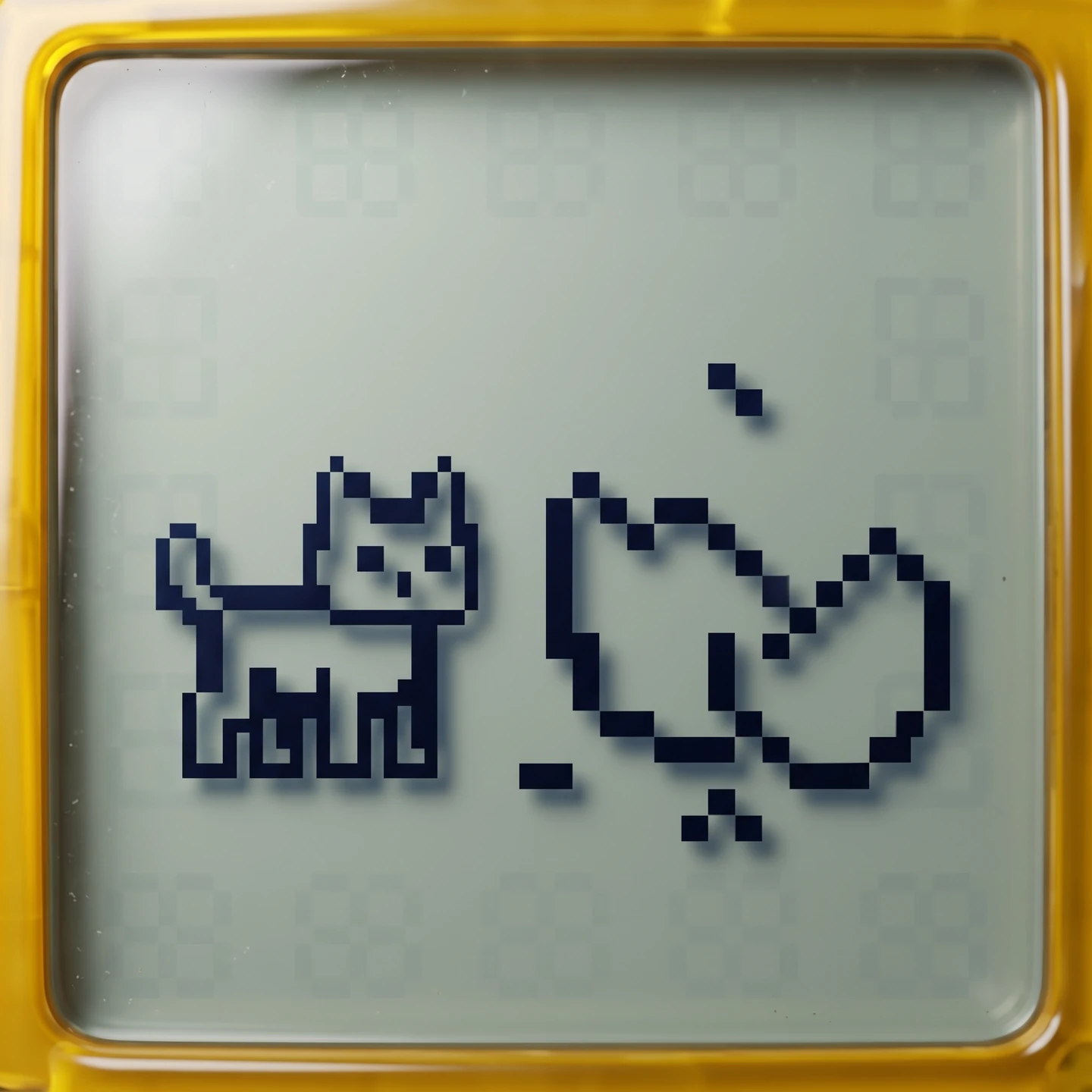 The Hatchery creature, a pixel chain of stacked blocks, at three sizes